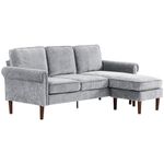 HOMCOM Convertible Sectional Sofa with Reversible Chaise Lounge, Modern Sectional Couch with Wooden Legs, L Shape Corner Sofa for Living Room, Grey