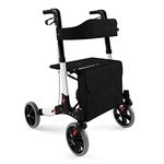 Jago® Folding Walker with Seat-Adjustable (6-Level) Height (81.5-94cm), 4 Wheels, Handbrakes, Shopping Bag & Cane Holder- Rollator, Elderly Assistance, Limited Mobility Aid for Adults/Seniors