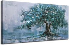 Ardemy Tree Canvas Wall Art Teal Tree of Life Landscape Picture Modern Nature Painting, Abstract Blue Artwork Framed for Living Room Bedroom Bathroom Dinning Room Home Office Wall Decor, 40"x20"