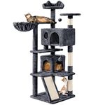 Yaheetech Cat Tree, 144.5cm Multi-level Cat Climbing Tower w/Sisal Scratching Posts, Double Cat House and Dangling Balls Kitten Activity Centre Cat Play House, Dark Grey