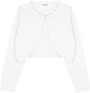 Bolerose Girls Long Sleeve Cardigan Childrens Kids Bolero Shrug (White, 9-10 YRS)