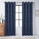 BU HUA Navy Blackout Curtains Grommet Top Drapes Wave Line and Dots Printed Bedroom Blackout Curtains for Kids Room Navy Blue 52W×63L 2 Panels