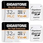 [10x High Endurance] Gigastone Industrial 32GB 2-Pack MLC Micro SD Card, 4K Video Recording, Security Cam, Dash Cam, Surveillance Compatible 95MB/s, U3 C10, with Adapter [5-Yrs Free Data Recovery]