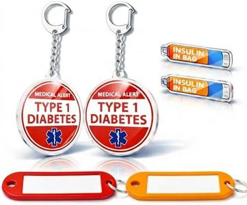 Sovelirix Diabetes Medical Alert Keychain,Type 1 Diabetes Set, Insulin Dependent Tag, 6PCS with 2 Keychains 2 Pins 2 Info Tags, Emergency Identification