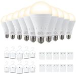 DABAOLUM 10 Pack Rechargeable Light Bulb Emergency Battery Powered LED Light Bulbs 9W 800 Lumens Dimmable Warm White 3000K E26 1200mAh for Hurricane Home Power Outage Failure