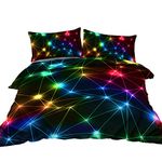 BlessLiving Triangle Retro Neon Duvet Cover Sets Glowing Sparkling Rainbow Laser Pattern 3 Piece Boy Bedding Sets (Single)