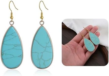 Natural Turquoise Drop Earrings Gold Teardrop Dangle Earrings Turquoise Jewelry for Women Handmade Gemstone Earrings