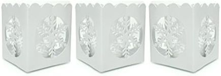 Snowflake Candle Holders - Snowflake Cutouts and Glass Inserts - Use with Real Candles or LED Tea Lights or Votives - Set of 3-2 3/4" H