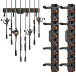 Fishing Rod Holders, Wall Mounted Fishing Rod Rack, Fishing Pole Holder Holds Up to 8 Rods or Combos, Fishing Rod Holders for Garage with 4 Hooks, Fits Most Rods of Diameter 3-24mm