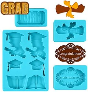 4 PCS Graduation Silicone Mold Grad Fondant Chocolate Molds Diploma Graduation Cap Resin Mould for Party Candy Cookie Cupcake Cake Decoration (Blue)