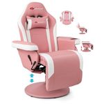 POWERSTONE Gaming Recliner, Adjustable Massage Gaming Chair with Cup Holder Footrest Ergonomic Single Sofa Living Room Home Theater Seating with Side Pouch (Pink)