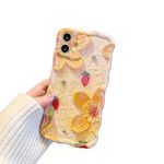 Ownest Compatible for iPhone 11 Case with Aesthetic Wavy Border and Oil Painting Colourful Flowers for Women Teen Girls Floral Cover Case with Lens and Full Body Protection for iPhone 11 - Yellow