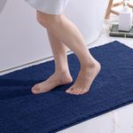 smiry Non Slip Chenille Bath Mat, 60 x 90 cm, Extra Soft Bathroom Mat, Super Absorbent Fluffy Bath Mats for Bathroom Floor, Machine-Washable Dry Bath Rug Foot Mat, Navy Blue