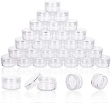 5 Gram Sample Containers with Lids, 50 Count 5ML Clear Sample Jars, Empty Lip Balm Containers with Lids, Small Makeup Travel Containers for Glitter, Lotion, Cream, Beads, with Labels, Mini Spatulas