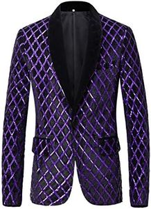 PYJTRL Men Fashion Purple Colorful Velvet Sequins Blazer (Purple 01, 3XL)