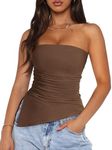 PRETTYGARDEN Womens Tube Top 2025 Summer Trendy Strapless Tops Going Out Outfits Ruched Asymmetrical Bandeau Shirts (Coffee,XX-Large)