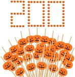 200 Pcs Halloween Pumpkin Cocktail Sticks Decoration, Pumpkin Ghost Fruit Skewers Food Picks Bamboo Appetizer Orange Wooden Toothpicks for Halloween Party Supplies (Halloween, 200)