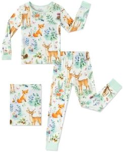 GUISBY Baby Rayon of Bamboo Pajama Set Woodland Animal Print Green 3-4T
