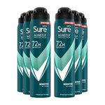 Sure Men Nonstop Protection Sensitive Deodorant Body Spray Antiperspirant with a clean fragrance & body heat activated technology for 72 hour odour and sweat protection 250 ml, Pack of 6