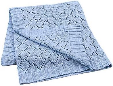 Odot Manta de Punto para Bebé Recién Nacido, Suave y Cálida Punto de Crochet Cobija Toalla de Cama Niños Swaddle para Bebe Cuna, Cochecito y Silla de Paseo (80x100cm,Azul)