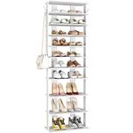 HOMEFORT 10-Tier Vertical Shoe Rack, Corner Shoe Tower, Double Rows 10 Tiers Shoe Shelf, Slim Shoe Storage Unit for 20 Pairs of Shoes, Wooden Shoe Stand for Entryway, Hallway, Closet (White)