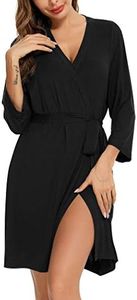 Samring Robe for Women Kimono Robes Soft Bamboo Sleepwear Short Knit Bathrobe Ladies Loungewear S-XXL, Black, Small