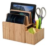 MobileVision Bamboo Charging Station Stand & Multi Device Organizer Charging Dock w/Extension Compartments for Desktop Storage Smartphones & Tablets