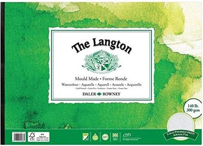 Daler-Rowney The Langton Watercolour & Gouache Cold-Pressed 300gsm A3 Paper Pad, Glued 1 Side, Natural White, 12 Sheets, Ideal for Professional & Beginner Artists & Students, Acid-Free