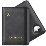 Stouchi Passport Holder Airtag Wallet UK Passport Cover Protector PU Leather Travel Wallet Case Organiser Document Holder for Men&Women Passport,Business Cards,Boarding Passe(Matt Black)