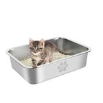 PWTAA Stainless Steel Cat Litter Box High Side Cats Toilet Metal Kitten Litter Pan, Pet Cleaning Tool for Big and Small Cats, Rabbits, Splash-Proof and Non-Stick Cat Poop Box odorless 15.7"x11.8"x3.9"