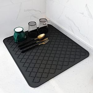 AMOAMI-Dish Drying Mats for Kitchen Counter Heat Resistant Mat Kitchen Gadgets Kitchen Accessories (16" x 18, Black)