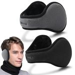 Eyegla Winter Ear Muffs for Men Foldable Cold Weather Earmuffs Fleece Adjustable Ear Warmers Behind The Head Ear Muffs Black/Grey,2Pack,