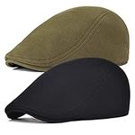 FEINION Men Cotton Newsboy Cap Soft Fit Cabbie Hat, Black/Green, One Size