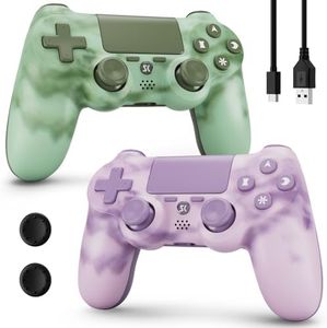 Wireless Controller for PS4, 2 Pack Controllers for PS4 with Double Vibration/6-Axis Sensor/Touch Pad/Headphone Jack, Ergonomic Non-Slip Grip Compatible with PlayStation 4/Slim/Pro (Green & Pink)