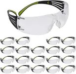 3M Safety Glasses, SecureFit, 20 Pack, ANSI Z87, Anti-Fog Anti-Scratch Clear Lens, Green/Black Frame, Flexible Temples