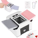 Buldoospok Automatic Card Shuffler Rechargeable for 1-2 Decks, 2000 mAh Built in Battery USB-C Charge, Low Noise Fast Shuffler, Smart Auto Shuffler for UNO Poker Skip-Bo Canasta Texas Hold'em (White)