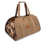 AGUTIUN Firewood Log Carrier Waxed Canvas Wood Tote Carrying Bag for Fireplace or Camping (Khaki)