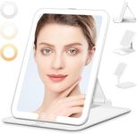 Auxmir Portable Travel Makeup Mirror, Rechargeable 1500mAh Battery Beauty Mirror with 3 Light Colors & Dimmable Brightness, Folding Rotating Vanity Mirror with Smart Touch Screen for Home, Travel