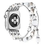 Simpeak Beaded Fashion Band Compatible with Apple Watch 41mm 40mm 38mm, Handmade Beaded Elastic Women Bracelet Replacement compatible for iWatch Series 8 7 6 SE 5 4 3 2 1, Size 5.7-6.9, White