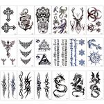 Konsait Temporary Tattoos for Adult Men Women Kids(18 Sheets), Waterproof Temporary Tattoo Fake Tattoos Body Art Sticker Cover Up Set,Dragon Anchor Eye Scorpion Graphic Elk