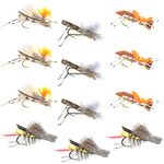 Trout Fly Assortment - Four Best Grasshopper Trout Dry Fly Fishing Flies Collection - 1 Dozen Flies - 4 Hopper Fly Patterns