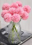 SATYAM KRAFT 5 Pcs Artificial Chrysanthemum Hydrangea Ball Flower Stick for Home Decor, Office, Deepawali Decoration and Craft - (Pack of 5) (Pink) (Without Vase Pot)