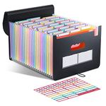 ThinkTex Accordian File Organiser, 26 Pockets Expanding File Folders, Monthly Bill Receipt Documents Organiser, Colorful Tabs, Letter/A4 Size