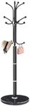 Snaikor Metal Coat Rack Freestanding, Sturdy Coat Rack Stand with Natural Marble Base, Modern Black Coat Racks Tree Hats Hanger Holder Stand for Entryway, Hallway, Office(12 Hooks)