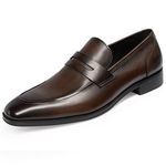 GIFENNSE Men's Dress Shoes Slip-On Loafers Formal Leather Shoes for Men, Dark Brown, 7.5