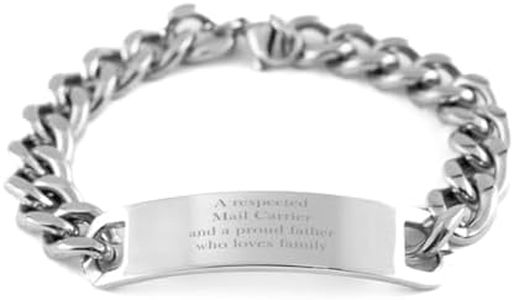 CUCOLUS Mail Carrier Gifts. Unique Father Day Gifts. A Respected Mail Carrier and a Proud Father Cuban Chain Stainless Steel Bracelet for Mail Carrier Friends, Boss, Coworker