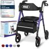 VOCIC Rollator Walker with Seat, Brakes, Bag, Foldable Walking Aid, Adjustable Height, Lightweight Rollator for Disabled, 20cm/8'' Wheels for All Terrain, 5 Year Support,Purple