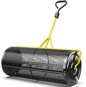 JILLSKY 44 Inch Compost Spreader – Heavy Duty Push/Tow Peat Moss & Fertilizer Spreader with Steel Mesh Drum, Reinforced Center Rod, for Even Lawn Coverage & Garden Soil Care