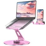 NTMY 360° Rotating Laptop Stand with Phone Holder,Laptop Stand for Desk Adjustable Height Foldable,【Largest Base】 Aluminum Laptop Riser Fits MacBook, Dell, HP, Acer,Lenovo,(10-17.3'')-Pink