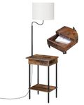 EDISHINE Floor Lamp with Table, Side Nightstand Lamp with 1 Drawer and 1 Shelf, Bedside Reading Light with Storage Shelves, Rustic End Table with Linen Shade for Living Room Bedroom, Den